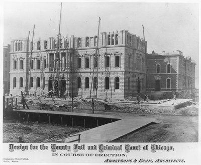 Conception de la prison du comté et du tribunal pénal de Chicago, en cours de construction, vers 1883 - American Photographer